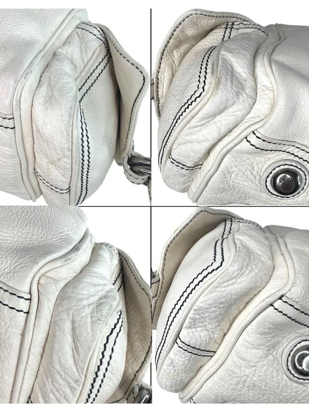 Vintage Marc Jacobs White/Ivory Leather Multi-Pocket Y2K Satchel HandBag Auth